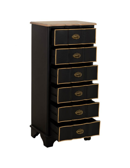 Chiffonnier noir 6 tiroirs en sapin et MDF 50x35x110 cm Narelora  - 3