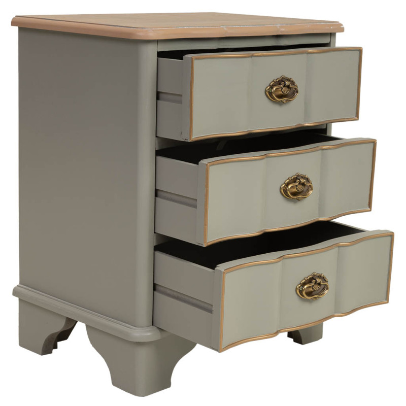 Table de chevet vert sauge 3 tiroirs 50x35x60 cm Narelora  - 3