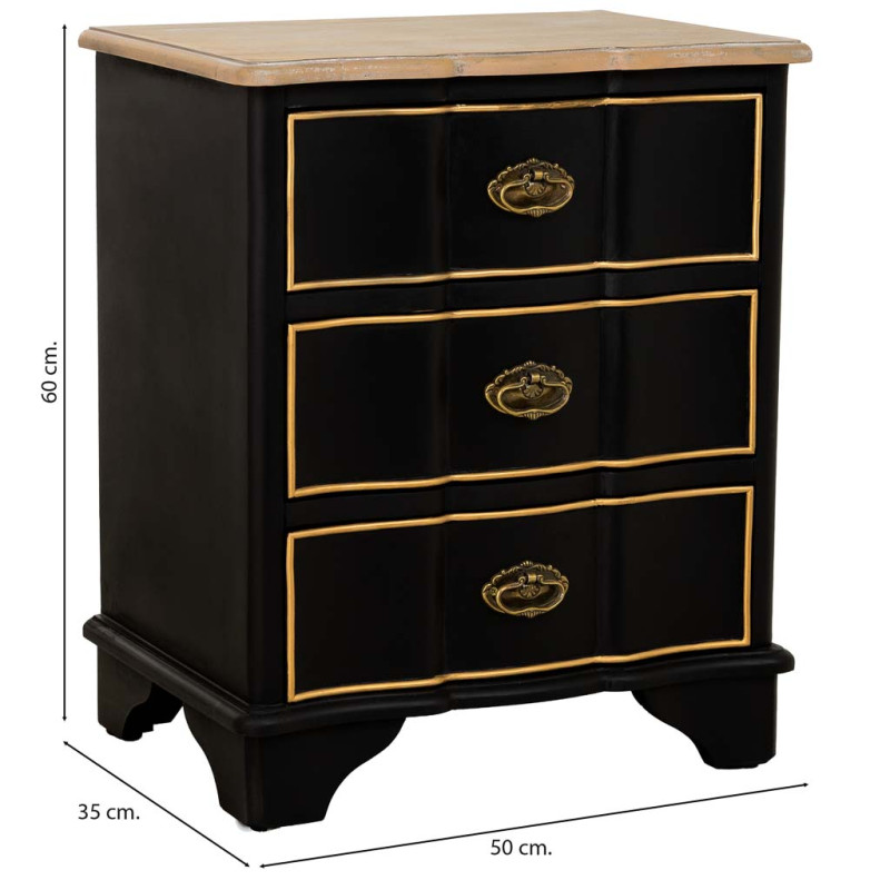 Table de chevet noire 3 tiroirs bois et MDF 50x35x60 cm Narelora  - 8