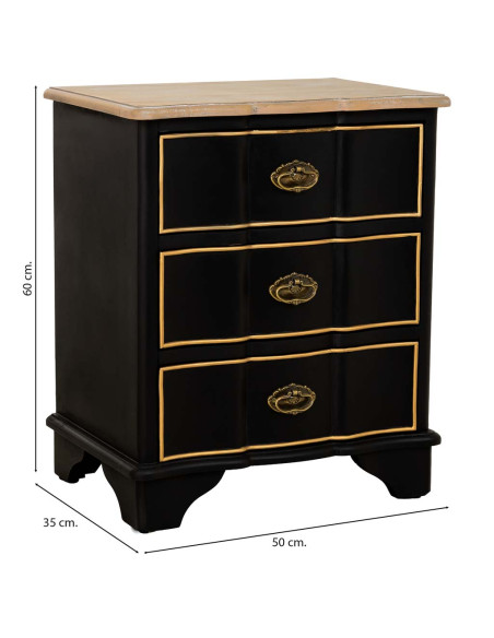 Table de chevet noire 3 tiroirs bois et MDF 50x35x60 cm Narelora  - 8