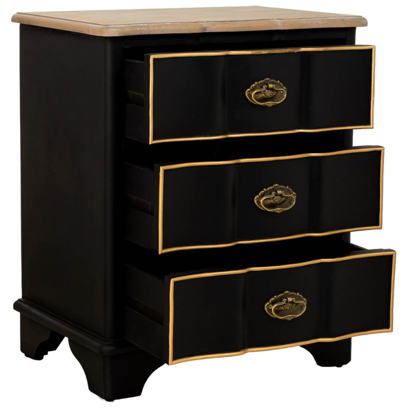 Table de chevet noire 3 tiroirs bois et MDF 50x35x60 cm Narelora  - 3
