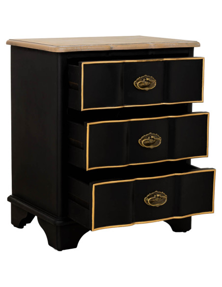 Table de chevet noire 3 tiroirs bois et MDF 50x35x60 cm Narelora  - 3