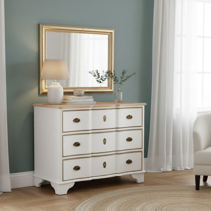 Commode blanche 3 tiroirs bois et MDF 100x50x80 cm Narelora  - 2