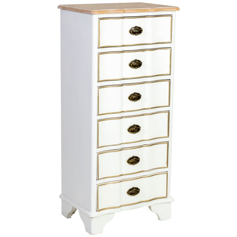 Chiffonnier blanc 6 tiroirs bois et MDF 50x35x110 cm Narelora  - 1