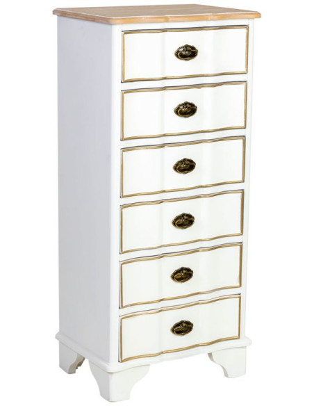 Chiffonnier blanc 6 tiroirs bois et MDF 50x35x110 cm Narelora  - 1