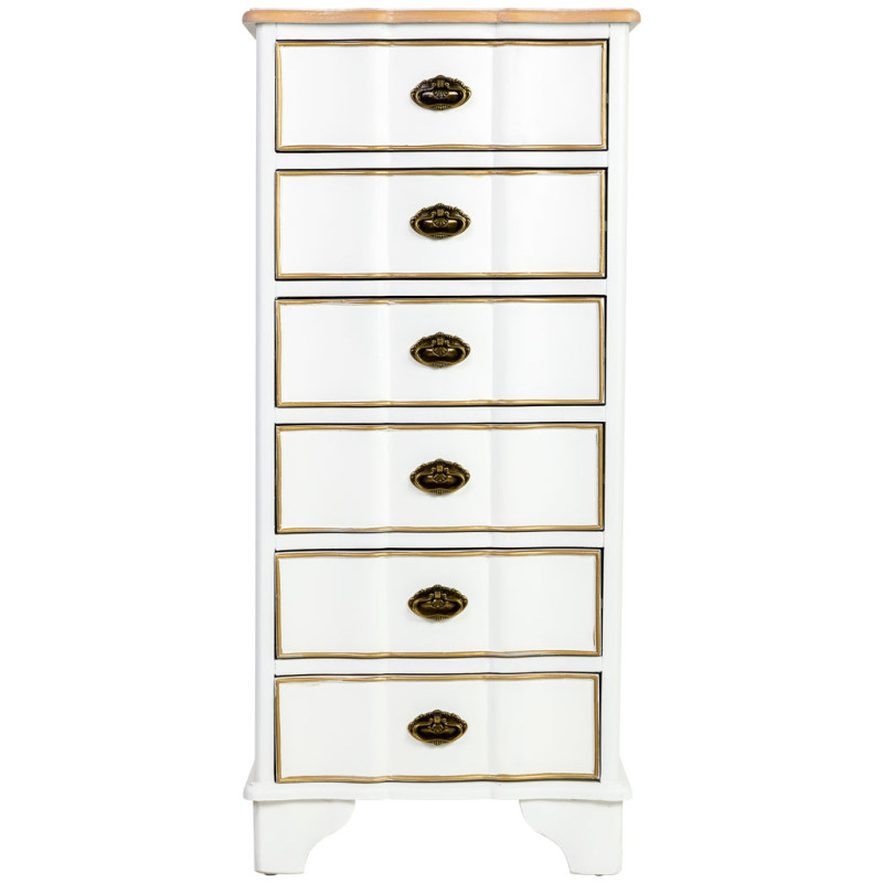 Chiffonnier blanc 6 tiroirs bois et MDF 50x35x110 cm Narelora  - 2