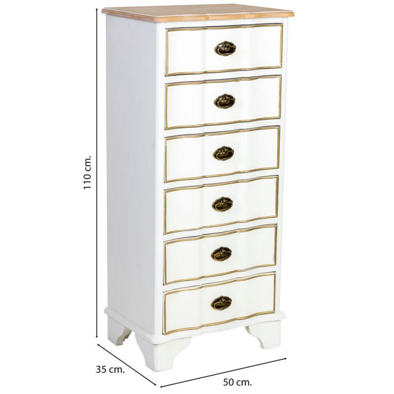 Chiffonnier blanc 6 tiroirs bois et MDF 50x35x110 cm Narelora  - 9