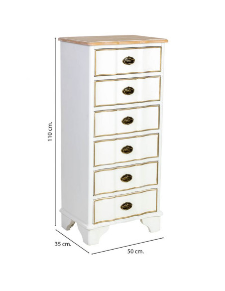 Chiffonnier blanc 6 tiroirs bois et MDF 50x35x110 cm Narelora  - 9