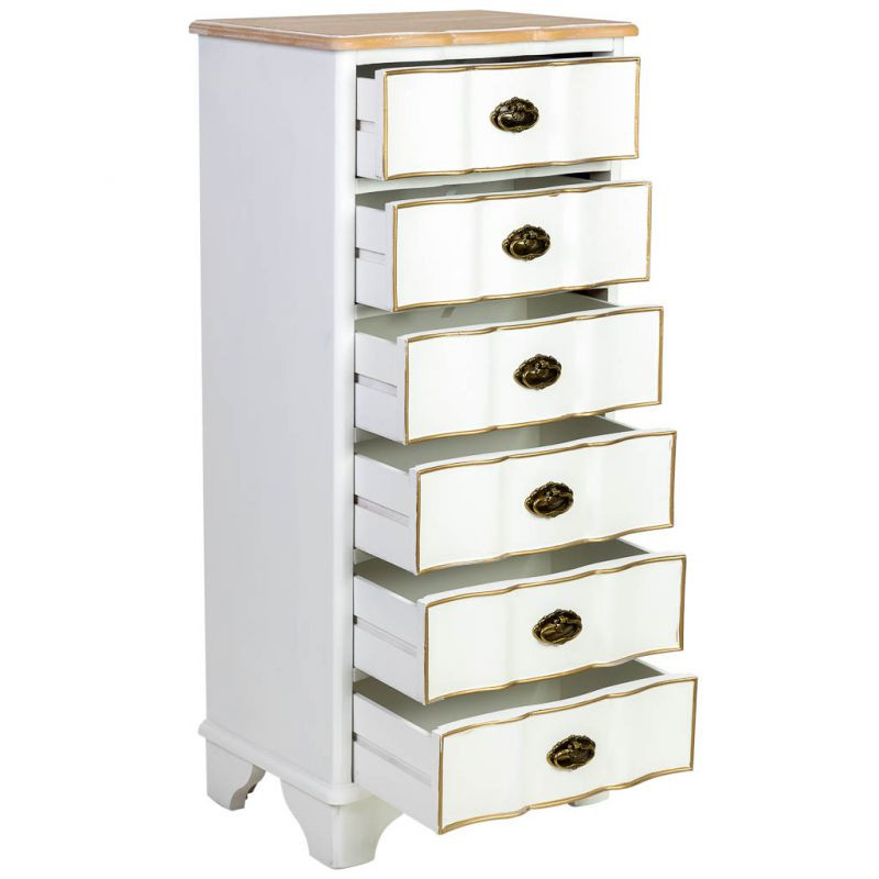 Chiffonnier blanc 6 tiroirs bois et MDF 50x35x110 cm Narelora  - 3