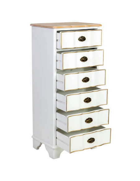 Chiffonnier blanc 6 tiroirs bois et MDF 50x35x110 cm Narelora  - 3