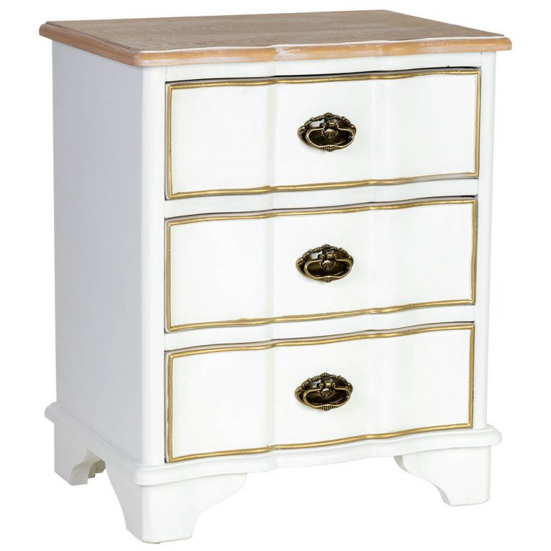 Table de chevet blanche 3 tiroirs bois 50x35x60 cm Narelora  - 1