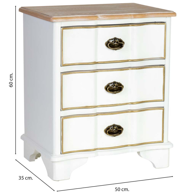 Table de chevet blanche 3 tiroirs bois 50x35x60 cm Narelora  - 9