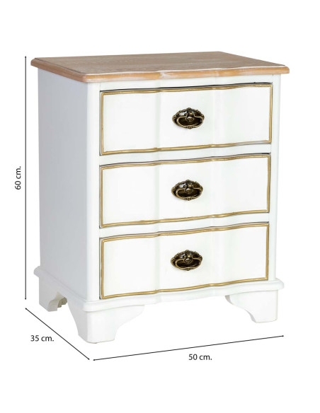 Table de chevet blanche 3 tiroirs bois 50x35x60 cm Narelora  - 9
