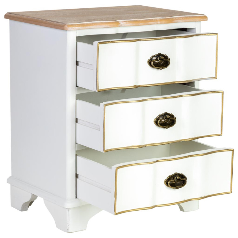 Table de chevet blanche 3 tiroirs bois 50x35x60 cm Narelora  - 3