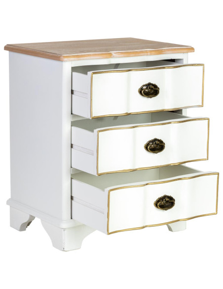 Table de chevet blanche 3 tiroirs bois 50x35x60 cm Narelora  - 3