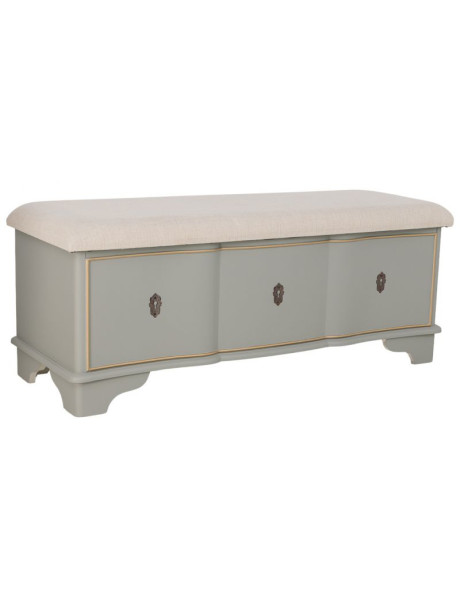 Banc coffre vert sauge avec assise en lin 120x43x48 cm Narelora  - 1