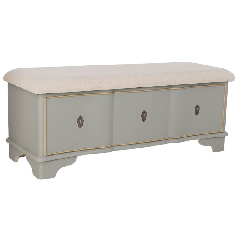 Banc coffre vert sauge avec assise en lin 120x43x48 cm Narelora  - 1