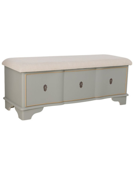 Banc coffre vert sauge avec assise en lin 120x43x48 cm Narelora  - 1