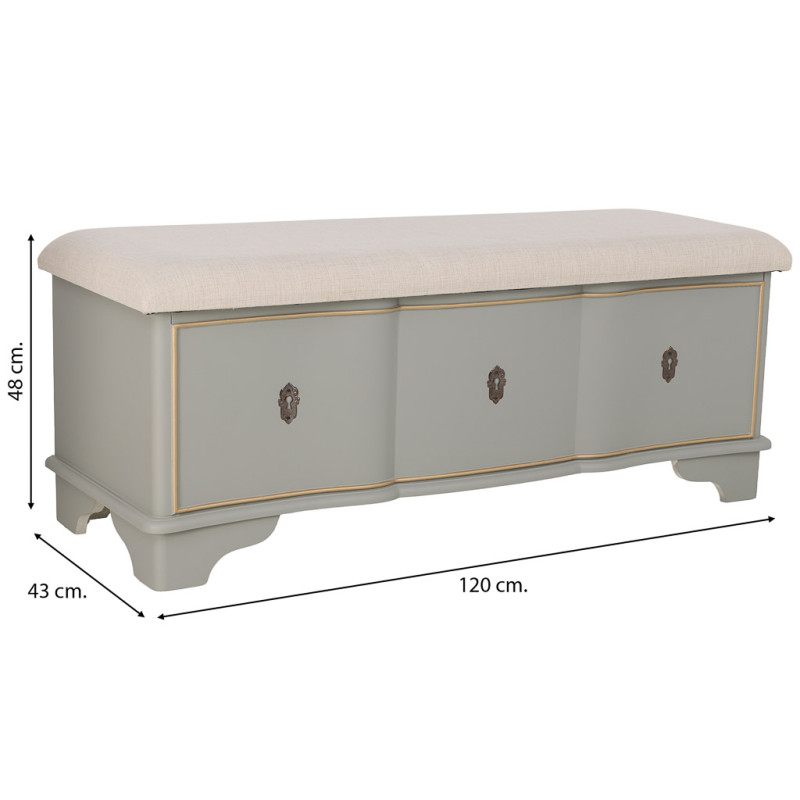 Banc coffre vert sauge avec assise en lin 120x43x48 cm Narelora  - 8