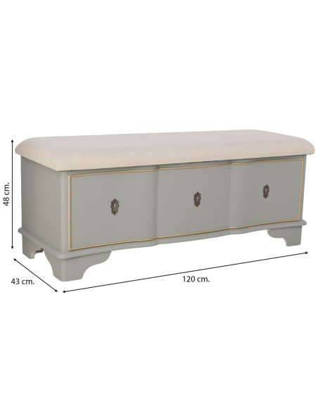 Banc coffre vert sauge avec assise en lin 120x43x48 cm Narelora  - 8