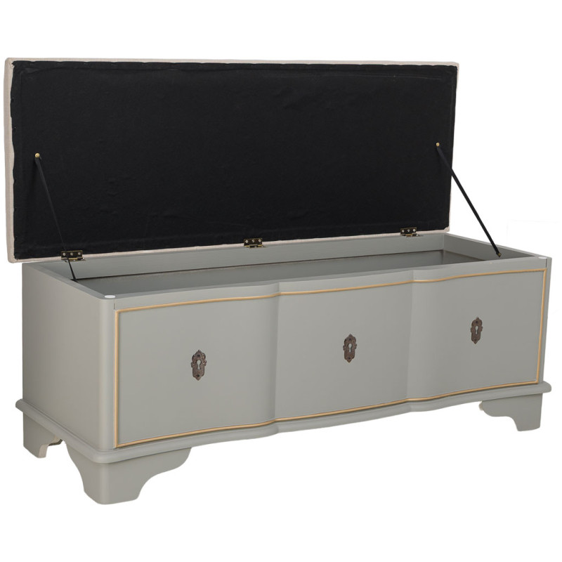 Banc coffre vert sauge avec assise en lin 120x43x48 cm Narelora  - 3