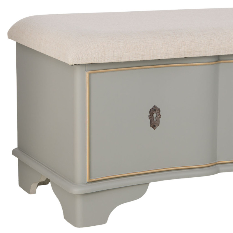 Banc coffre vert sauge avec assise en lin 120x43x48 cm Narelora  - 5