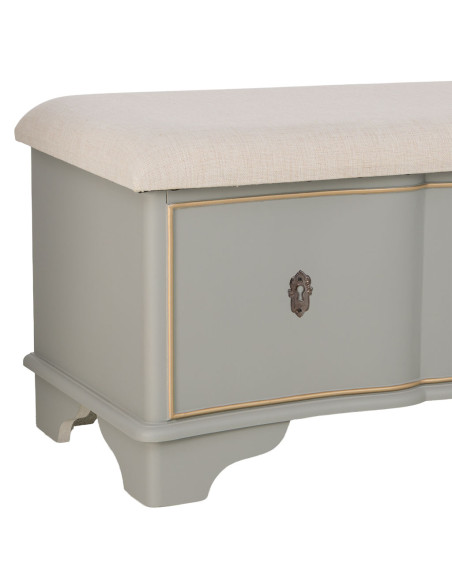 Banc coffre vert sauge avec assise en lin 120x43x48 cm Narelora  - 5