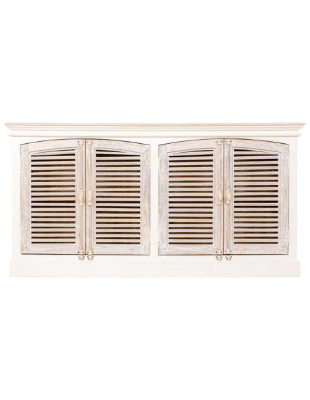 Buffet 4 portes persiennes blanc patiné en manguier massif 182x38x93 cm Morenedo  - 2