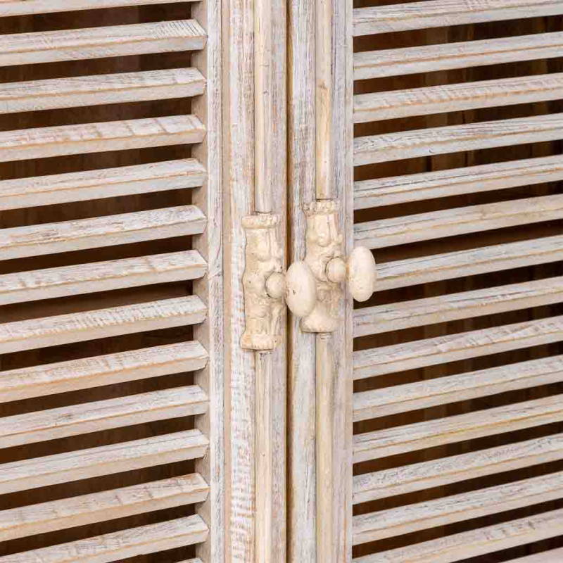Buffet 4 portes persiennes blanc patiné en manguier massif 182x38x93 cm Morenedo  - 5