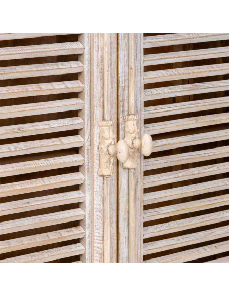 Buffet 4 portes persiennes blanc patiné en manguier massif 182x38x93 cm Morenedo  - 5