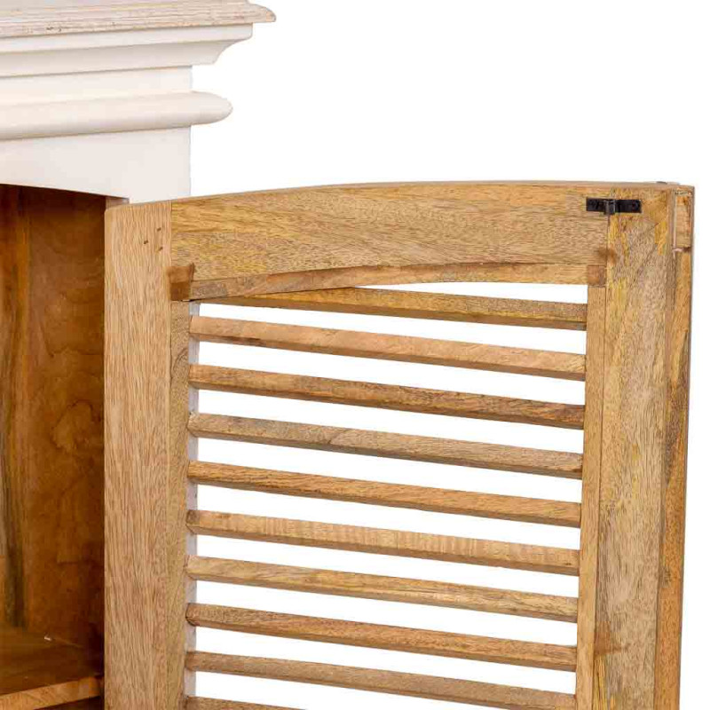 Buffet 4 portes persiennes blanc patiné en manguier massif 182x38x93 cm Morenedo  - 6