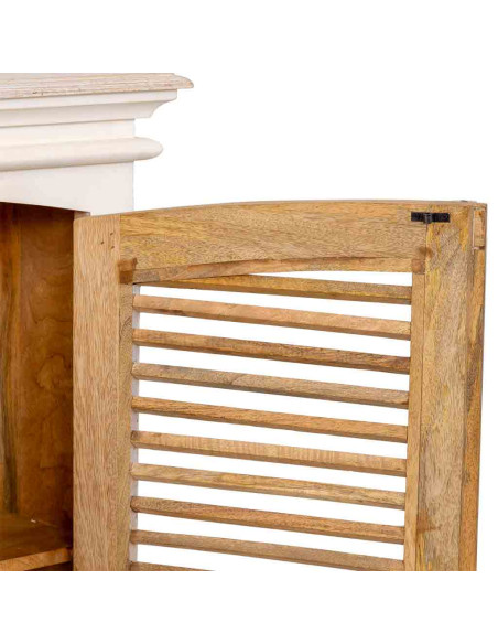 Buffet 4 portes persiennes blanc patiné en manguier massif 182x38x93 cm Morenedo  - 6