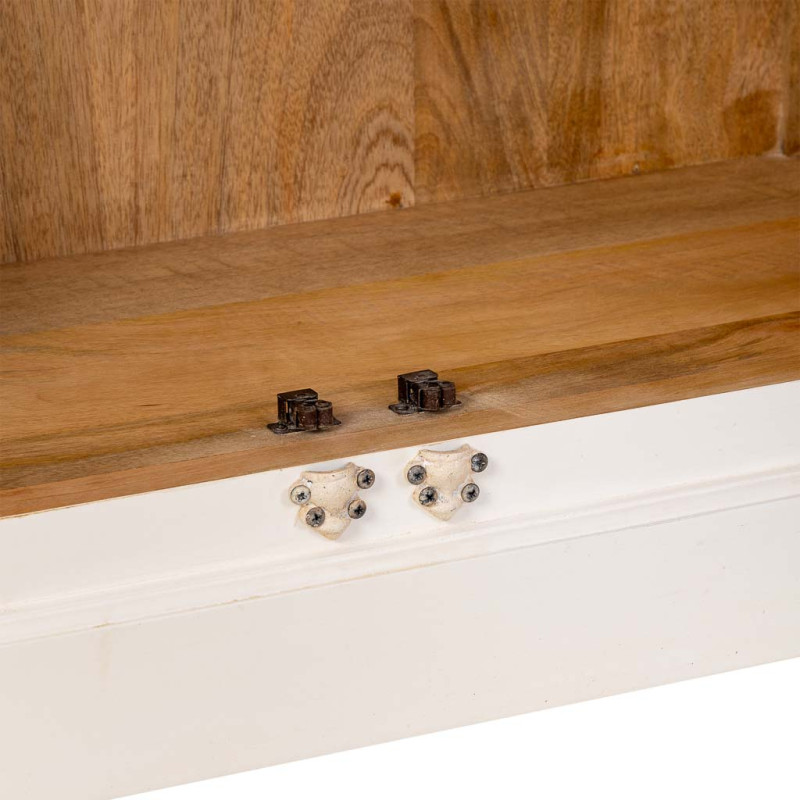 Buffet 4 portes persiennes blanc patiné en manguier massif 182x38x93 cm Morenedo  - 7