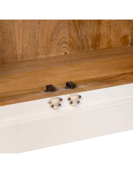 Buffet 4 portes persiennes blanc patiné en manguier massif 182x38x93 cm Morenedo  - 7
