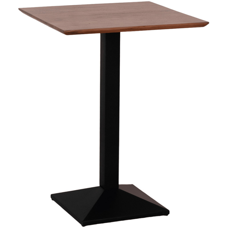 Table haute carrée acacia massif brun et métal noir 70x70x95 cm Arelara  - 1