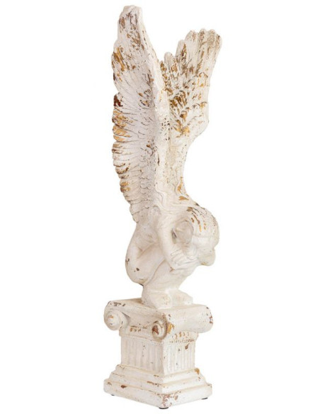 Grande statue ange blanc patiné en magnésie 32x30x95,5 cm Oreluna  - 1