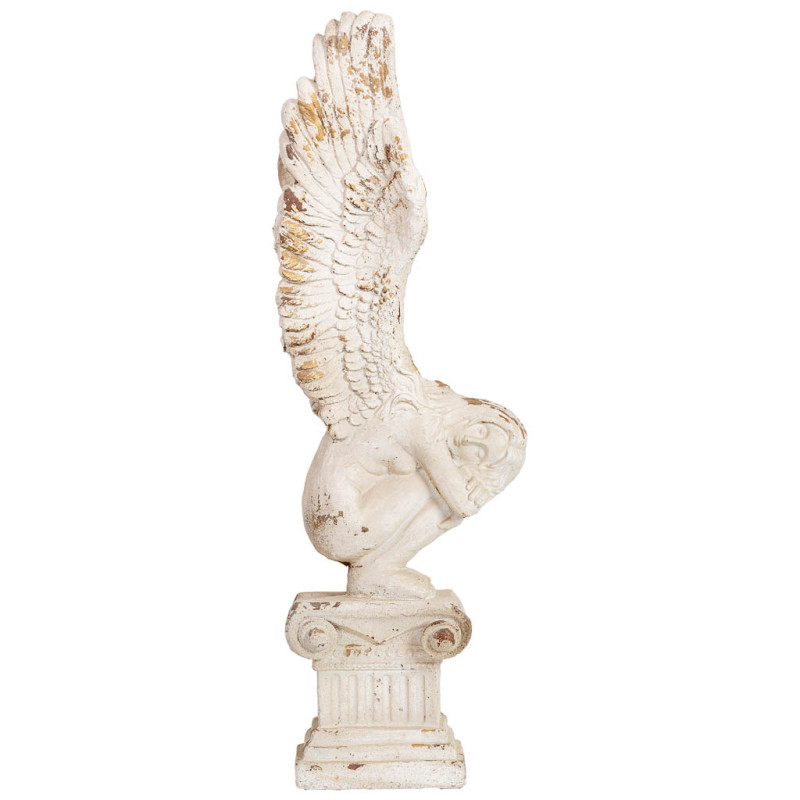 Grande statue ange blanc patiné en magnésie 32x30x95,5 cm Oreluna  - 2