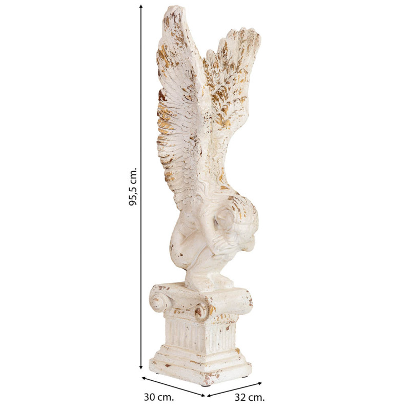 Grande statue ange blanc patiné en magnésie 32x30x95,5 cm Oreluna  - 9