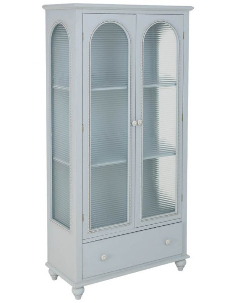Vitrine 2 portes en bois bleu grisé et verre ondulé 80x38x160 cm Orelela  - 1