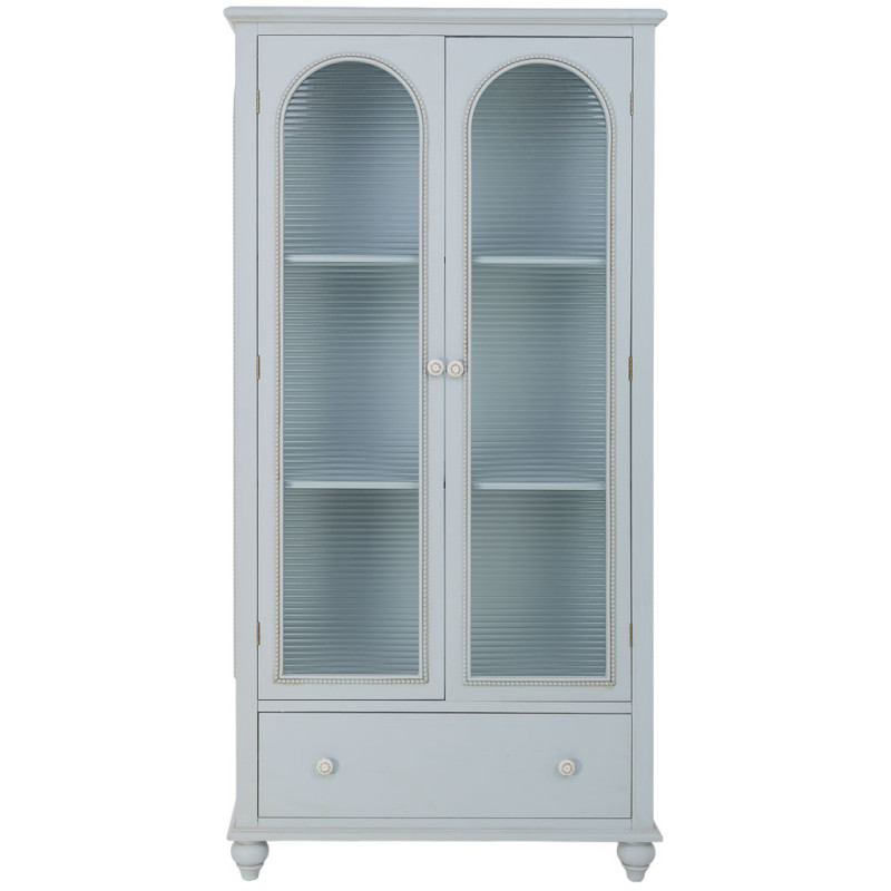 Vitrine 2 portes en bois bleu grisé et verre ondulé 80x38x160 cm Orelela  - 2