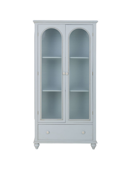 Vitrine 2 portes en bois bleu grisé et verre ondulé 80x38x160 cm Orelela  - 2