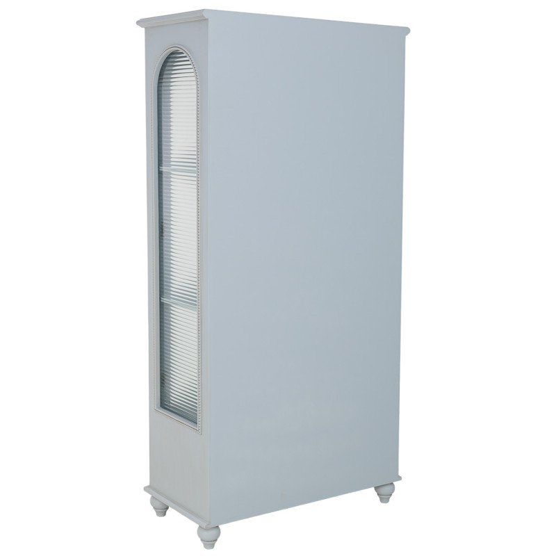Vitrine 2 portes en bois bleu grisé et verre ondulé 80x38x160 cm Orelela  - 4
