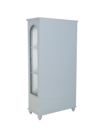 Vitrine 2 portes en bois bleu grisé et verre ondulé 80x38x160 cm Orelela  - 4