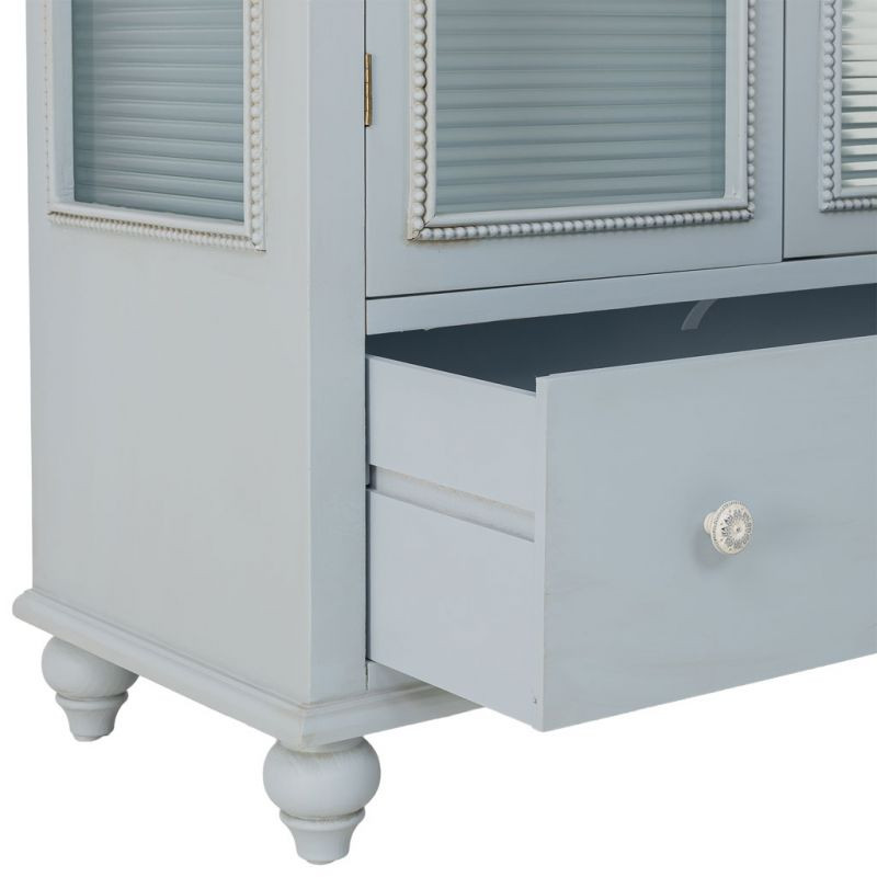 Vitrine 2 portes en bois bleu grisé et verre ondulé 80x38x160 cm Orelela  - 5