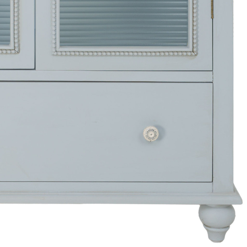 Vitrine 2 portes en bois bleu grisé et verre ondulé 80x38x160 cm Orelela  - 7