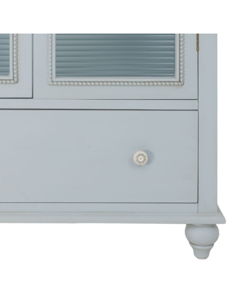 Vitrine 2 portes en bois bleu grisé et verre ondulé 80x38x160 cm Orelela  - 7