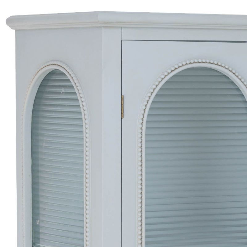 Vitrine 2 portes en bois bleu grisé et verre ondulé 80x38x160 cm Orelela  - 8