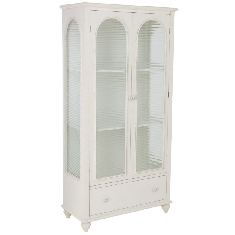 Vitrine blanche 2 portes en bois et verre strié 80x38x160 cm Orelela  - 1