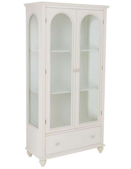 Vitrine blanche 2 portes en bois et verre strié 80x38x160 cm Orelela  - 1