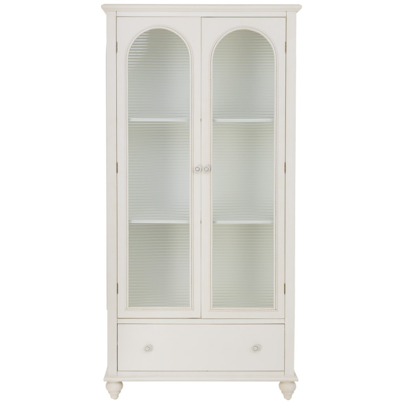 Vitrine blanche 2 portes en bois et verre strié 80x38x160 cm Orelela  - 3